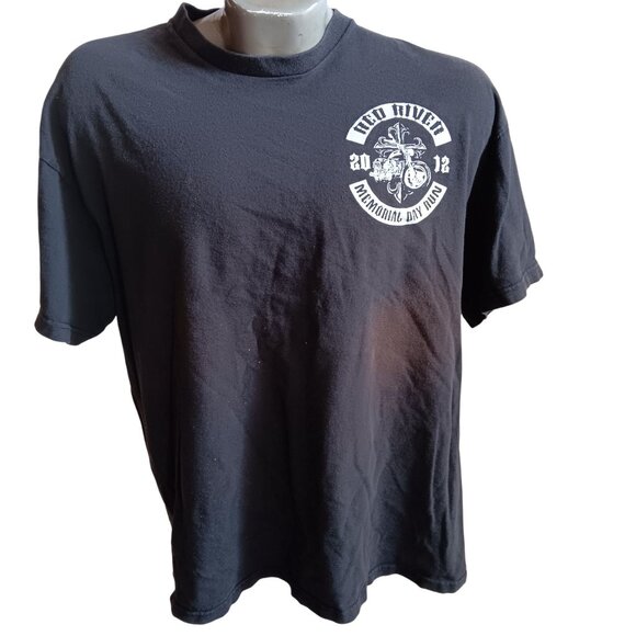 T-Shirt XL Biker Red River 2012 Memorial Day Run Delta Pro Weight Black Faded - Picture 2 of 6